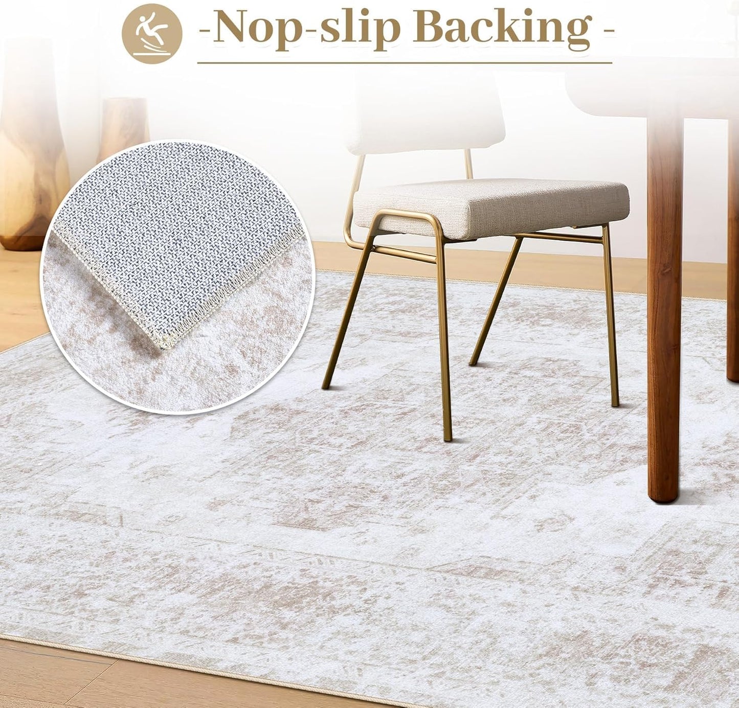 pmtsns Area Rugs 8x10 for Living Room: Washable Rug Modern Abstract Neutral Soft Non-Slip Low-Pile Indoor Large Carpet for Bedroom Dining Room Playroom Home Office (Beige, 8'x10')