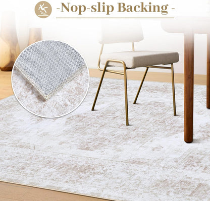 pmtsns Area Rugs 8x10 for Living Room: Washable Rug Modern Abstract Neutral Soft Non-Slip Low-Pile Indoor Large Carpet for Bedroom Dining Room Playroom Home Office (Beige, 8'x10')
