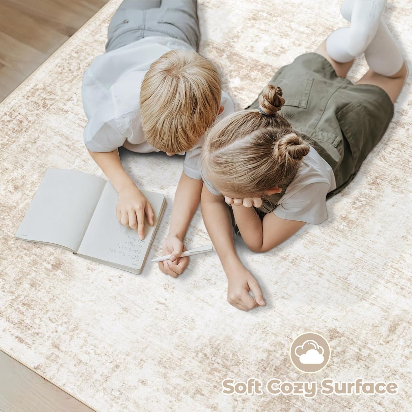 Area Rug  Washable Rug, Vintage Boho Medallion Rugs Non-Slip Soft Low Pile Large Distressed Rug Indoor Retro Carpet for Living Room Bedroom Dining Room Office Children's Room(Beige)