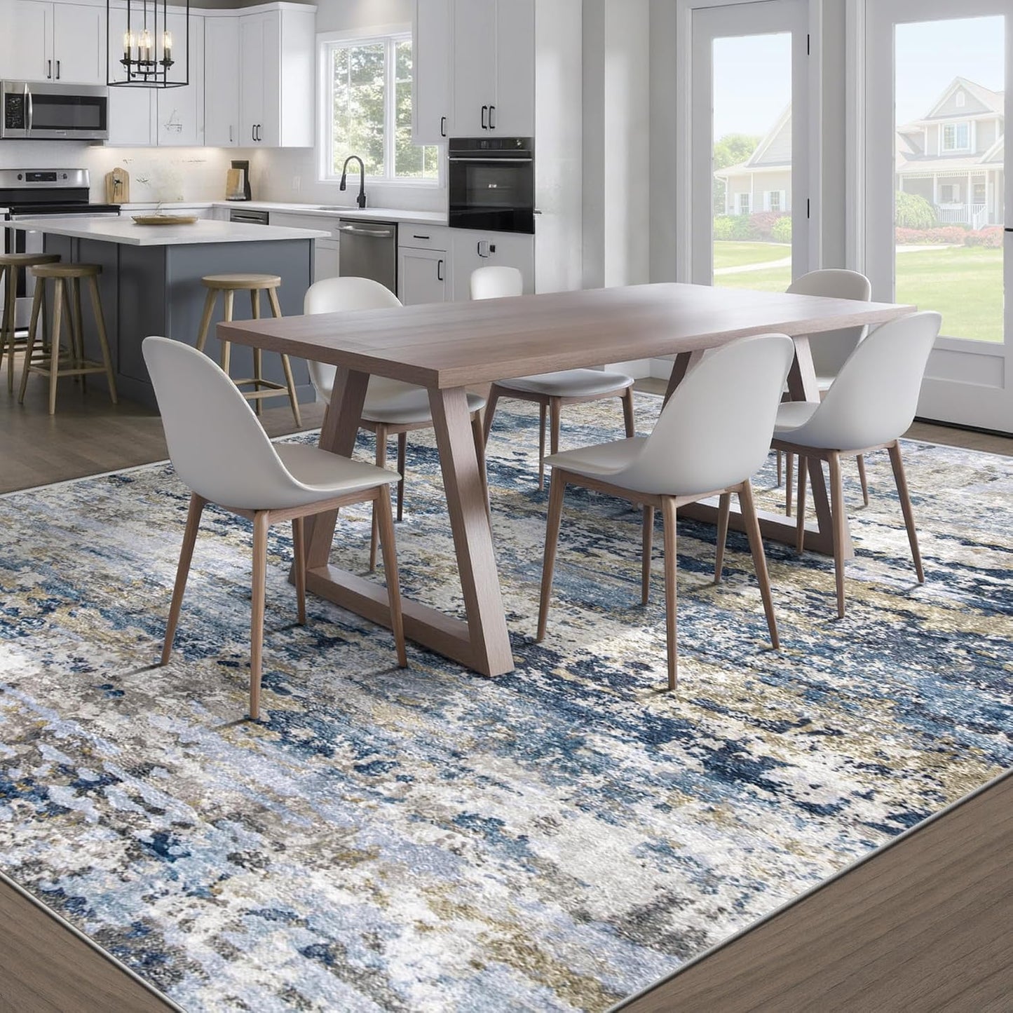 Abstract Neutral Soft Non-Slip Low-Pile Indoor Large Carpet for Bedroom Dining Room Home Office Children's Room(Blue Grey Brown)