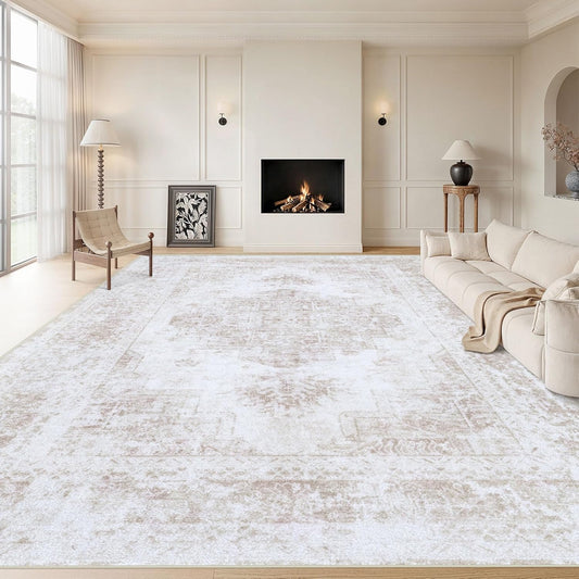 pmtsns Area Rugs 8x10 for Living Room: Washable Rug Modern Abstract Neutral Soft Non-Slip Low-Pile Indoor Large Carpet for Bedroom Dining Room Playroom Home Office (Beige, 8'x10')