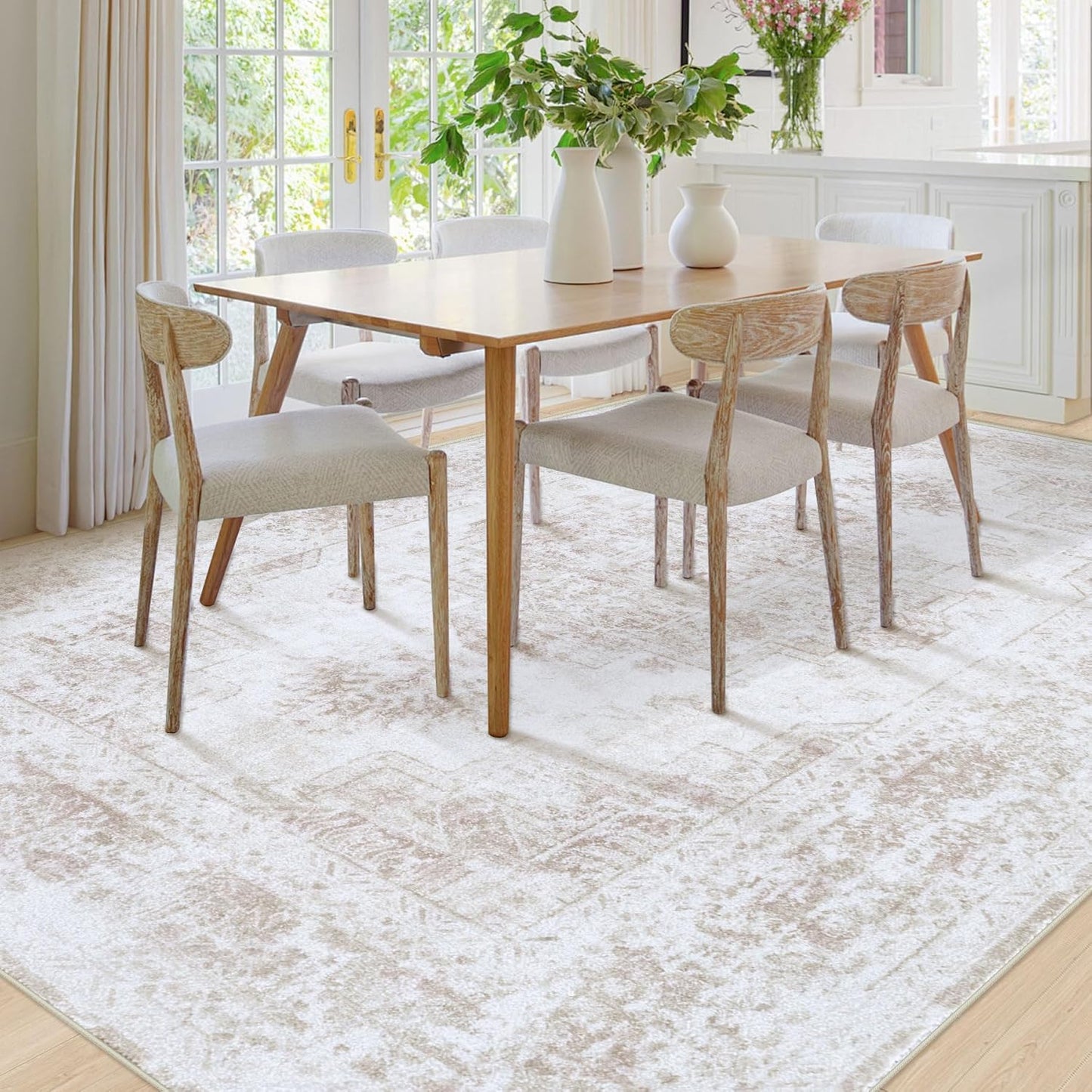 pmtsns Area Rugs 8x10 for Living Room: Washable Rug Modern Abstract Neutral Soft Non-Slip Low-Pile Indoor Large Carpet for Bedroom Dining Room Playroom Home Office (Beige, 8'x10')