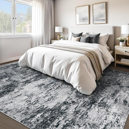 pmtsns Area Rugs 8x10 for Living Room: Washable Rug Modern Abstract Neutral Soft Non-Slip Low-Pile Indoor Large Carpet for Bedroom Dining Room Playroom Home Office (Black Grey)