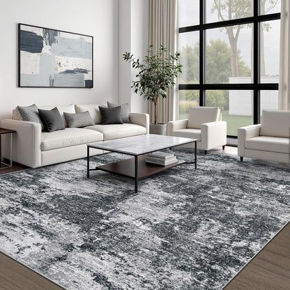 pmtsns Area Rugs 8x10 for Living Room: Washable Rug Modern Abstract Neutral Soft Non-Slip Low-Pile Indoor Large Carpet for Bedroom Dining Room Playroom Home Office (Black Grey)